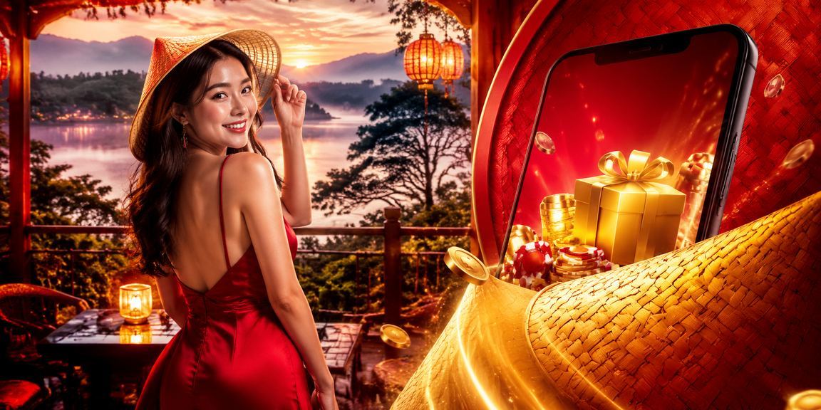 Người dùng trải nghiệm casino di động trên điện thoại với nón lá truyền thống tại Đà Lạt