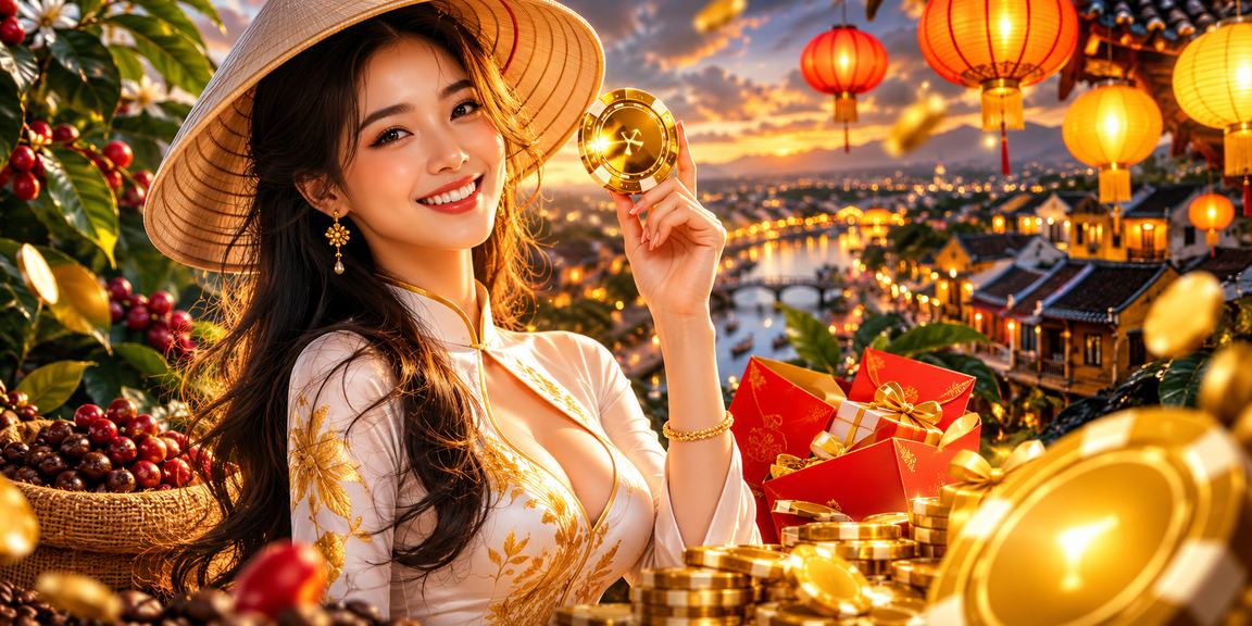 Phong bao đỏ may mắn bên ly cà phê Hội An – biểu tượng nhận thưởng dịp lễ